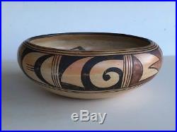 Antique Vintage Hopi Pueblo Indian Pottery Bowl Btfl Old Dsgn + Polychrome