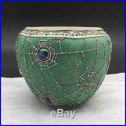 Antique Vintage Moriage Spiderweb Spider Web Design Vase Green White Bowl Nippon