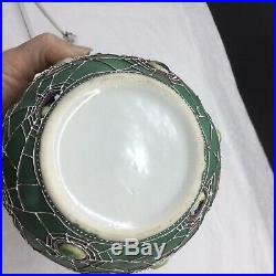 Antique Vintage Moriage Spiderweb Spider Web Design Vase Green White Bowl Nippon