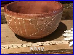 Antique Vintage Native American Red Clay Pottery Bowl withEtched Design 5 7/8