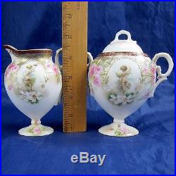 Antique Vintage R. S. Prussia Porcelain Lidded Sugar Bowl & Creamer Putti Moriage