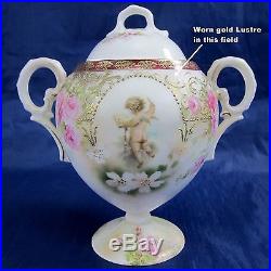 Antique Vintage R. S. Prussia Porcelain Lidded Sugar Bowl & Creamer Putti Moriage