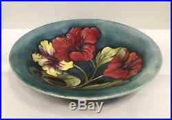 Antique Vintage Walter Moorcroft Pottery Large Bowl Hibiscus Pattern c. 1950