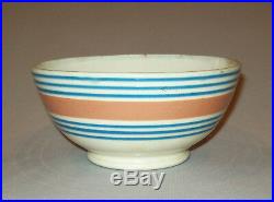 Antique Vtg Early 19th C Mochaware Bowl Peach and Blue Bands Mocha Staffordshire