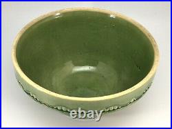 Antique Vtg McCoy Pottery 10 Kitchen Green Glaze Yellow Ware Ribbed Mixing Bowl