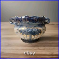 Antique WWR & Co. Staffordshire England Flow Blue & Gold Floral Bowl Jardiniere