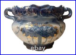 Antique WWR & Co. Staffordshire England Flow Blue & Gold Floral Bowl Jardiniere