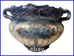 Antique WWR & Co. Staffordshire England Flow Blue & Gold Floral Bowl Jardiniere