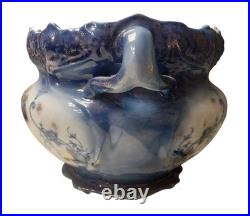 Antique WWR & Co. Staffordshire England Flow Blue & Gold Floral Bowl Jardiniere