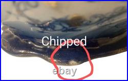 Antique WWR & Co. Staffordshire England Flow Blue & Gold Floral Bowl Jardiniere