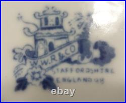 Antique WWR & Co. Staffordshire England Flow Blue & Gold Floral Bowl Jardiniere