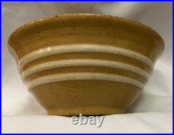 Antique Yellow Ware Mixing Bowl with Three Raised White Bands Rare Stoneware