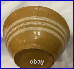 Antique Yellow Ware Mixing Bowl with Three Raised White Bands Rare Stoneware