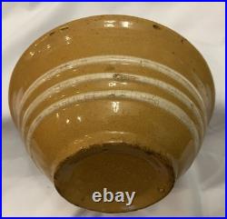 Antique Yellow Ware Mixing Bowl with Three Raised White Bands Rare Stoneware