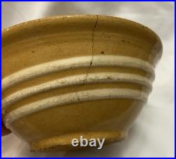 Antique Yellow Ware Mixing Bowl with Three Raised White Bands Rare Stoneware