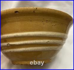 Antique Yellow Ware Mixing Bowl with Three Raised White Bands Rare Stoneware