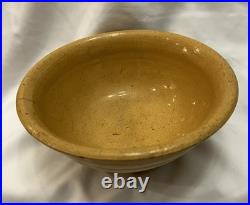 Antique Yellow Ware Mixing Bowl with Three Raised White Bands Rare Stoneware