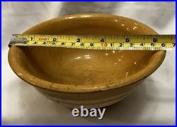 Antique Yellow Ware Mixing Bowl with Three Raised White Bands Rare Stoneware