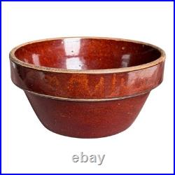 Antique Yellowware Red Brown Rockingham Glaze Mixing Bowl Martha Stewart Prop