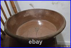 Antique Yellowware Redware 15 Large Milk Pan Glazed Earthenware Dough Bowl