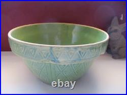 Antique mixing bowl 9 Green Yelloware Stoneware USA Glazed pottery vintage