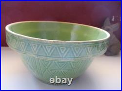 Antique mixing bowl 9 Green Yelloware Stoneware USA Glazed pottery vintage