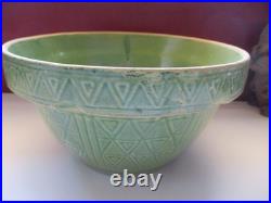Antique mixing bowl 9 Green Yelloware Stoneware USA Glazed pottery vintage