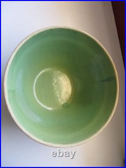 Antique mixing bowl 9 Green Yelloware Stoneware USA Glazed pottery vintage