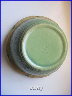 Antique mixing bowl 9 Green Yelloware Stoneware USA Glazed pottery vintage