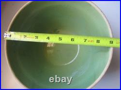 Antique mixing bowl 9 Green Yelloware Stoneware USA Glazed pottery vintage
