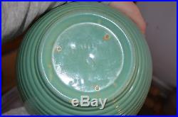 Antique stoneware pottery early green Bauer 9 Los Angeles ribbed bowl rings vtg