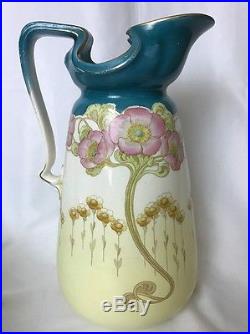 Art Nouveau Antique Water Pitcher Set Large Jug Vase Bowl Arts & Crafts Deco Vtg