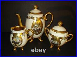 Art Nouveau, Vintage, J&c Bavaria Set Teapot, Creamer, Sugar Bowl, Basket Flowers
