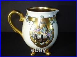 Art Nouveau, Vintage, J&c Bavaria Set Teapot, Creamer, Sugar Bowl, Basket Flowers