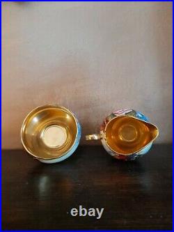 Aynsley Cabbage Rose Small Milk Jug & Sugar Bowl. J A Bailey. Gold lustre. 1934
