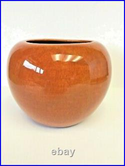 BAUER HI-FIRE POTTERY BY FRED JOHNSON ROSE BOWL RARE RUST COLOR 4-1/8 ht