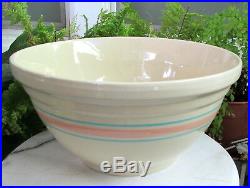 BEAUTIFUL VTG. MCCOY POTTERY 14 MIXING BOWL With PINK & BLUE RINGS NEVER USED