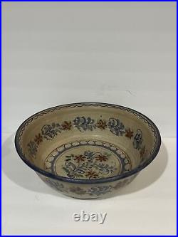 BERKSHIRE POTTERY STONEWARE Large Floral Serving Bowl 15 D Hand Painted Signed