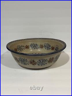 BERKSHIRE POTTERY STONEWARE Large Floral Serving Bowl 15 D Hand Painted Signed