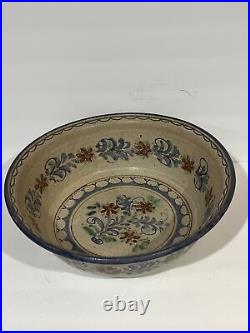 BERKSHIRE POTTERY STONEWARE Large Floral Serving Bowl 15 D Hand Painted Signed