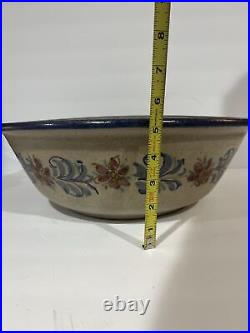 BERKSHIRE POTTERY STONEWARE Large Floral Serving Bowl 15 D Hand Painted Signed