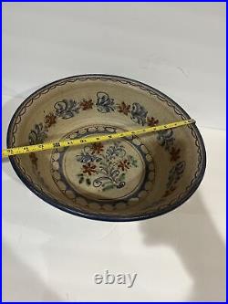 BERKSHIRE POTTERY STONEWARE Large Floral Serving Bowl 15 D Hand Painted Signed