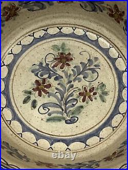 BERKSHIRE POTTERY STONEWARE Large Floral Serving Bowl 15 D Hand Painted Signed