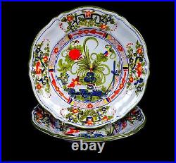 B. Brolli For Biordi Italy Pottery Blue Carnation 2Pc Vintage 9.5 Pasta Bowls