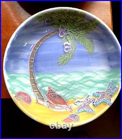 Banana Patch Studio Kauai Hawaii 8 1/2 Bowl 3D Beach Palm Tree Shell Set of 4