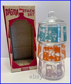 Bartlett Collins Vintage Pagoda Stack Set Stacked Glass Unused With Original Box