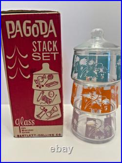 Bartlett Collins Vintage Pagoda Stack Set Stacked Glass Unused With Original Box