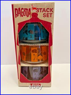 Bartlett Collins Vintage Pagoda Stack Set Stacked Glass Unused With Original Box