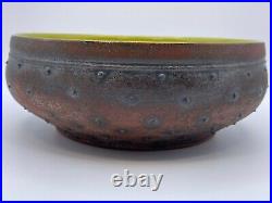 Beautiful Russell Wrankle Dimpled & Textured Pottery Bowl, Multi-Colored, Rare