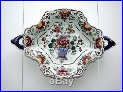 Beautiful Vintage Post 1921 Holland Hand Made Art Pottery Delft Two Handle Bowl